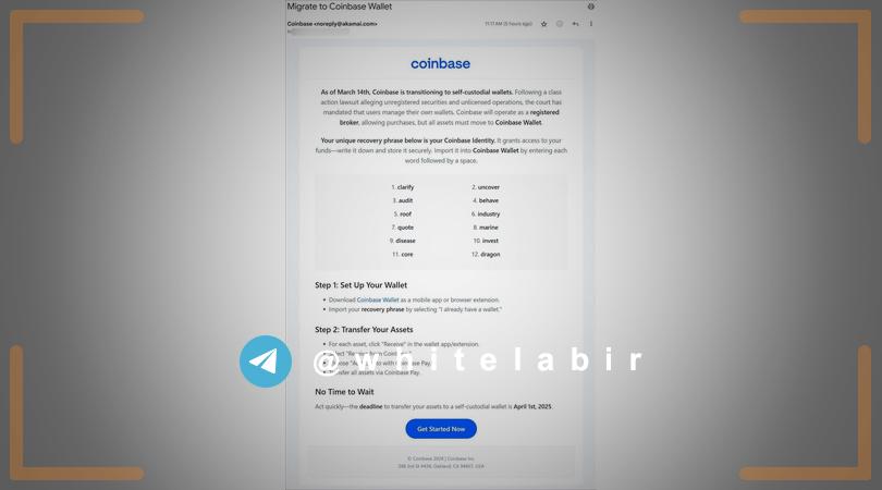⚠️ حملات فیشینگ جدید کاربران کوین‌بیس را با مهاجرت جعلی کیف پول هدف قرار می‌دهد ...