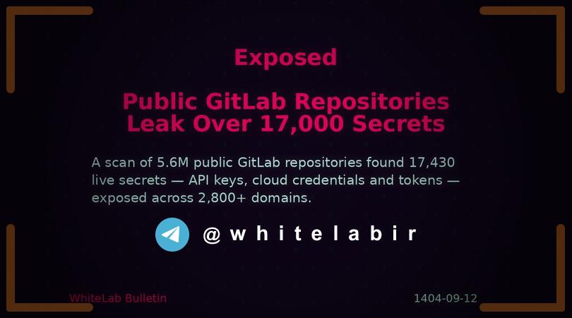 ⚠️ بیش از ۱۷٬۰۰۰ secret — مانند API Key، توکن و پسورد — در مخازن عمومی GitLab فاش شدند. ...